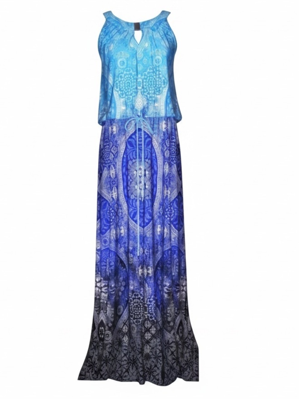 RAFAELLA Maxi Dress in Shades of Blue in various Patterns Sleeveless SZ SP